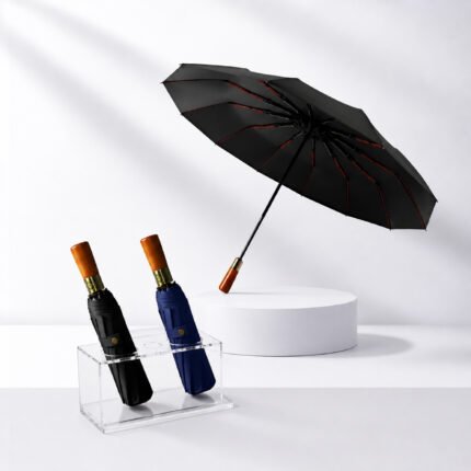 LUM01-M Foldable Umbrella Wooden Handle Premium Auto 23-Inch | Umbrella Supplier Malaysia